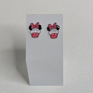 Minnie Mouse Cupcake Pink Polka Dot Acrylic Resin Stud Earrings